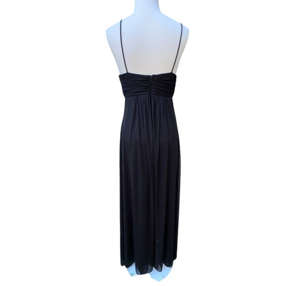 Betsy & Adam Size 6 Black Evening Gown With Rhinestone V-Neckline & Spaghetti St - Picture 9 of 12